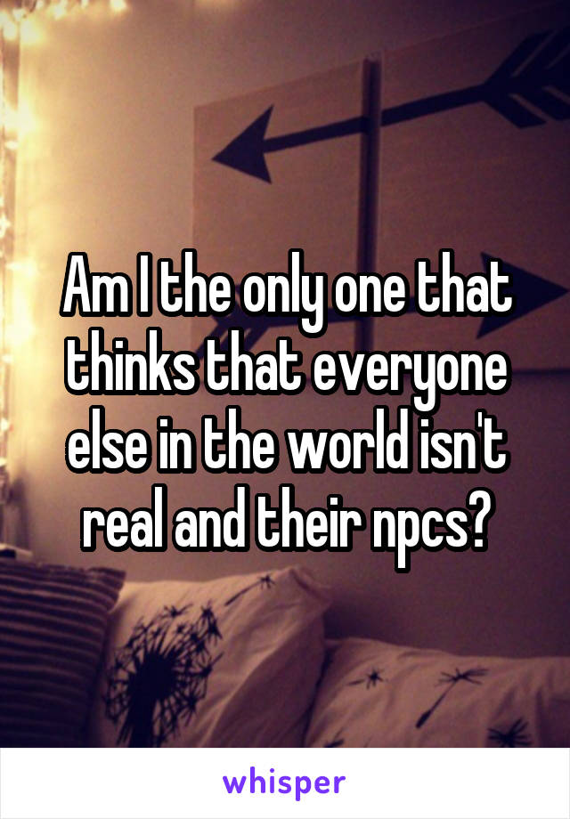 Am I the only one that thinks that everyone else in the world isn't real and their npcs?