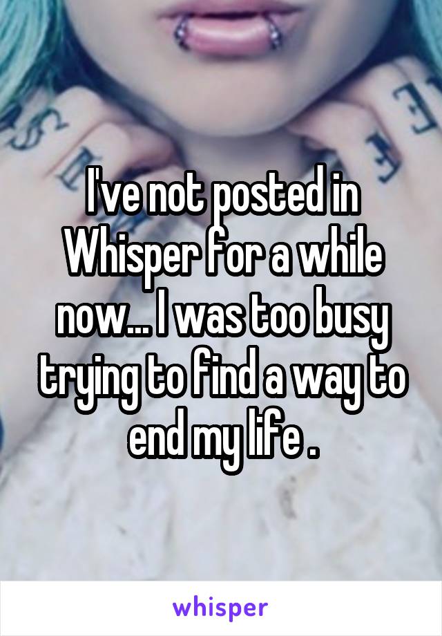 I've not posted in Whisper for a while now... I was too busy trying to find a way to end my life .