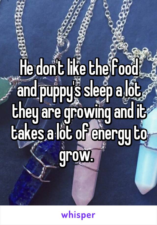 He don't like the food and puppy's sleep a lot they are growing and it takes a lot of energy to grow.  