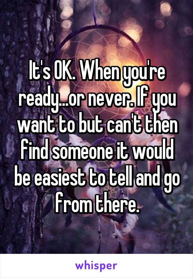 It's OK. When you're ready...or never. If you want to but can't then find someone it would be easiest to tell and go from there.