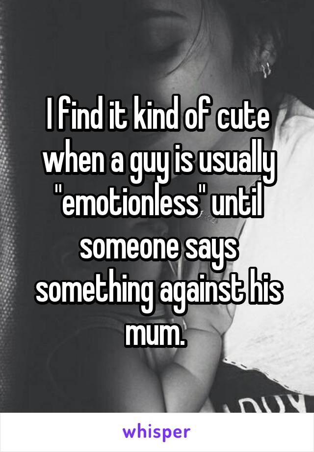 I find it kind of cute when a guy is usually "emotionless" until someone says something against his mum. 