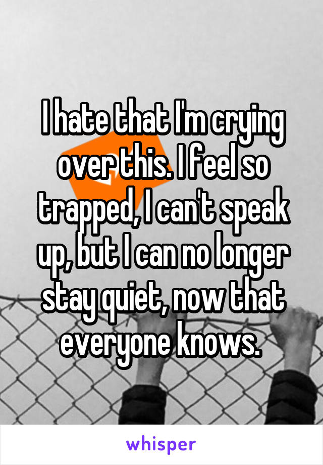 I hate that I'm crying over this. I feel so trapped, I can't speak up, but I can no longer stay quiet, now that everyone knows. 