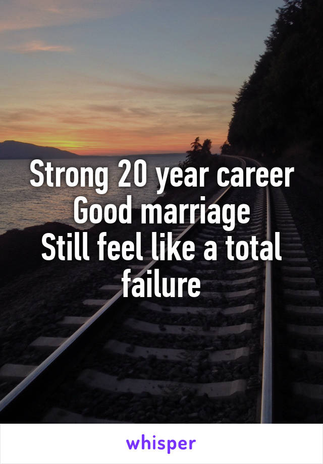 Strong 20 year career
Good marriage
Still feel like a total failure