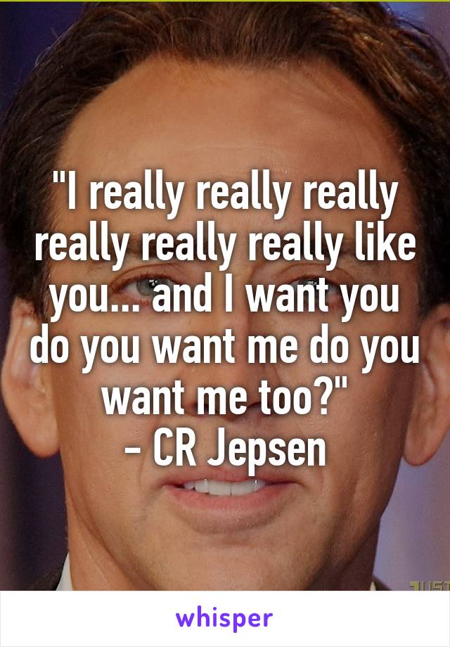 "I really really really really really really like you... and I want you do you want me do you want me too?"
- CR Jepsen