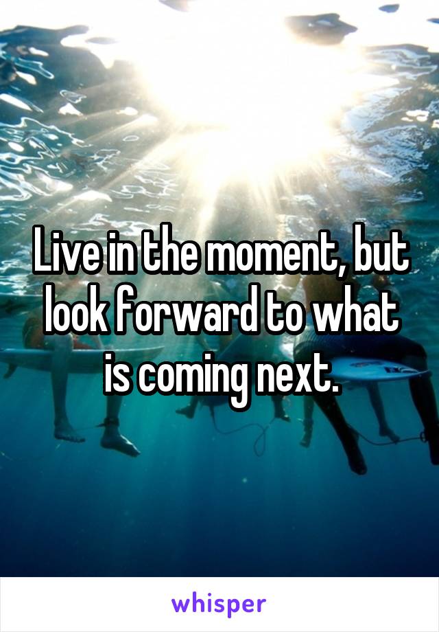 Live in the moment, but look forward to what is coming next.