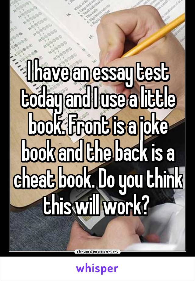 I have an essay test today and I use a little book. Front is a joke book and the back is a cheat book. Do you think this will work? 