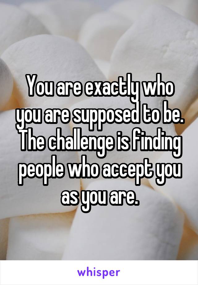 You are exactly who you are supposed to be. The challenge is finding people who accept you as you are.