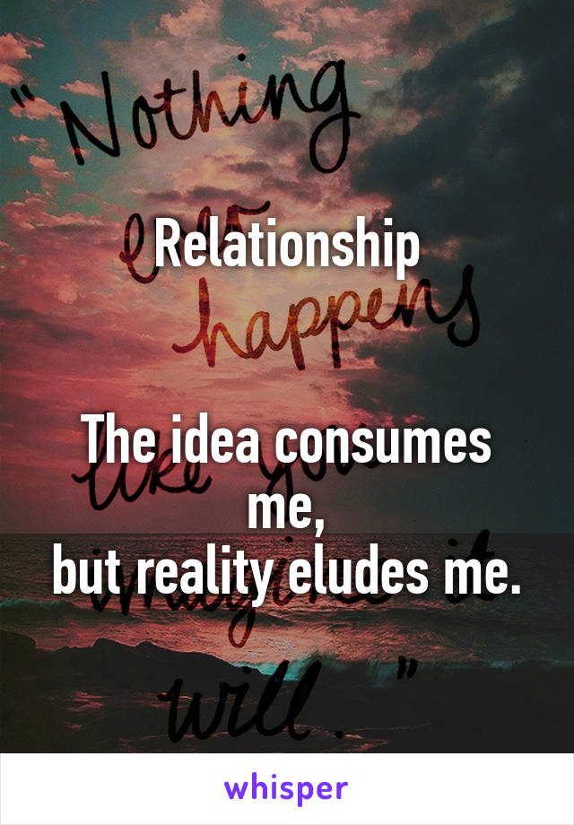 Relationship


The idea consumes me,
but reality eludes me.