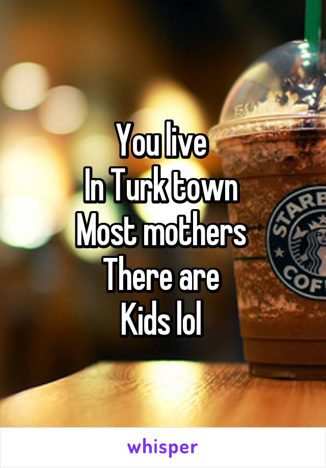 You live 
In Turk town 
Most mothers 
There are 
Kids lol 