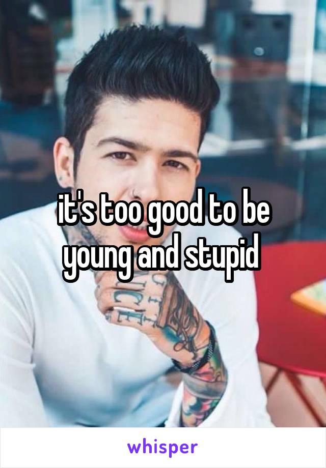 it's too good to be young and stupid 