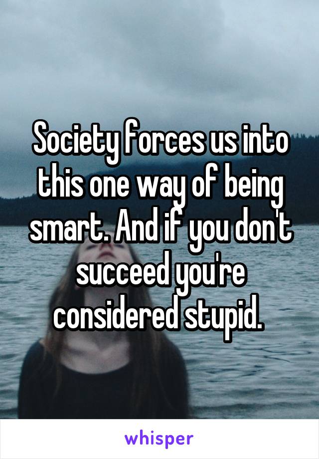 Society forces us into this one way of being smart. And if you don't succeed you're considered stupid. 