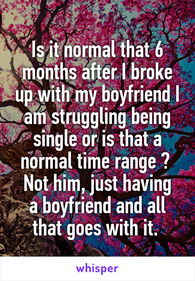 Is it normal that 6 months after I broke up with my boyfriend I am struggling being single or is that a normal time range ? 
Not him, just having a boyfriend and all that goes with it. 