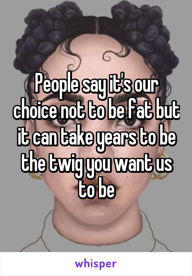 People say it's our choice not to be fat but it can take years to be the twig you want us to be