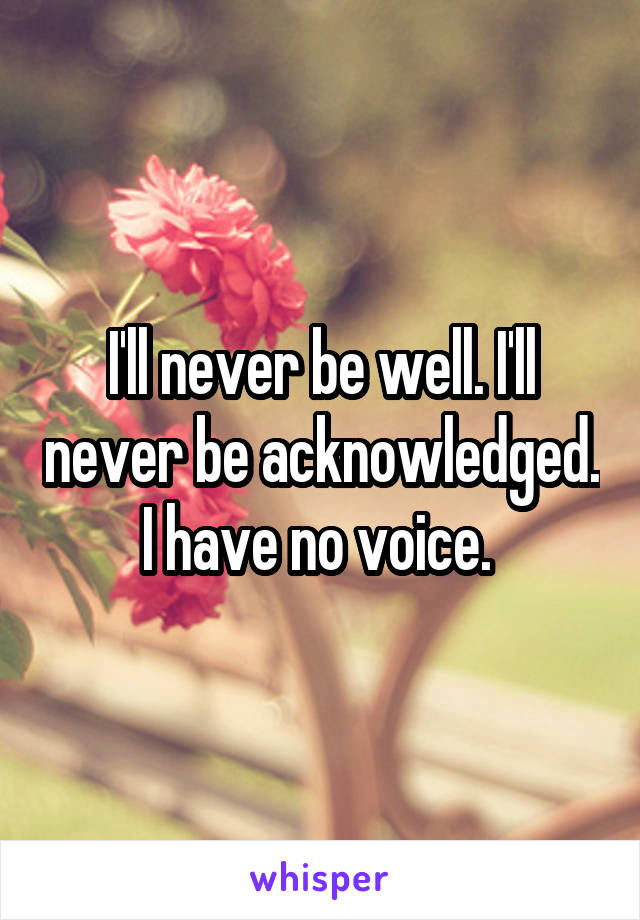 I'll never be well. I'll never be acknowledged. I have no voice. 