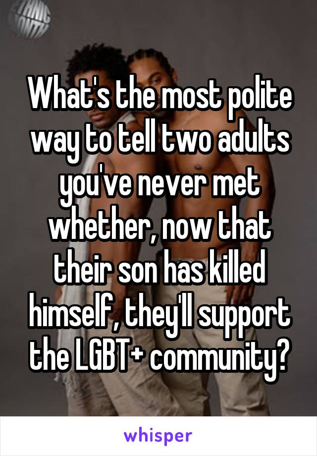 What's the most polite way to tell two adults you've never met whether, now that their son has killed himself, they'll support the LGBT+ community?