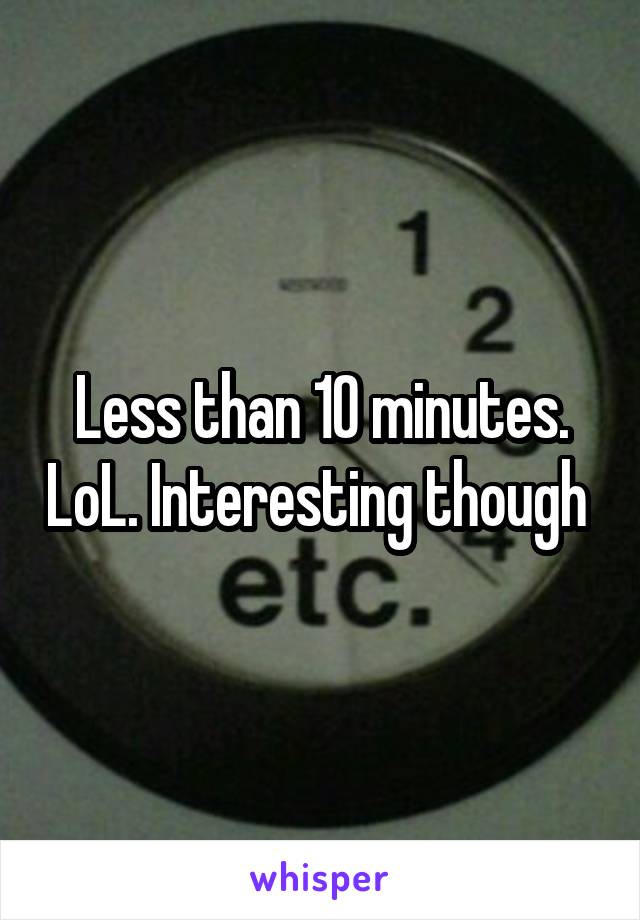 Less than 10 minutes. LoL. Interesting though 