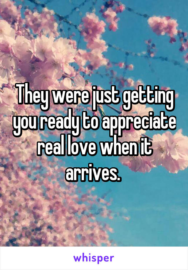 They were just getting you ready to appreciate real love when it arrives. 