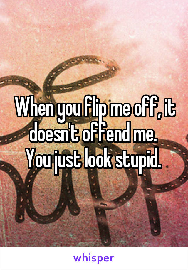 When you flip me off, it doesn't offend me. 
You just look stupid. 