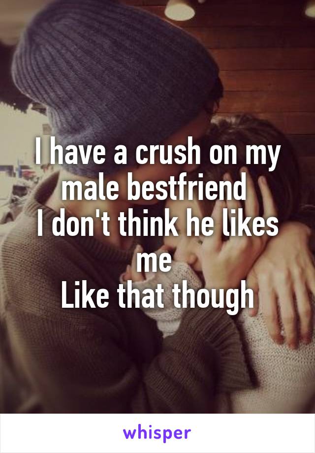 I have a crush on my male bestfriend 
I don't think he likes me 
Like that though