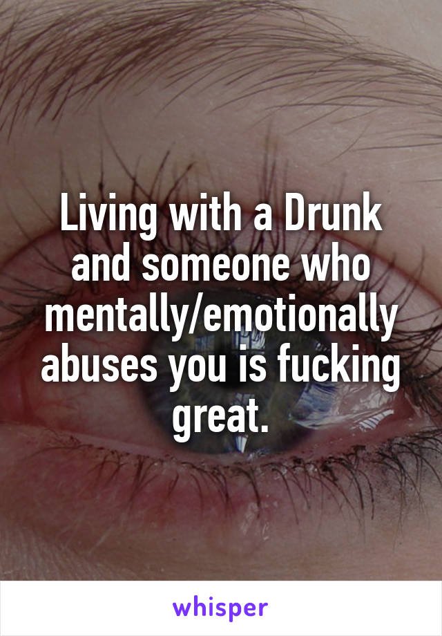 Living with a Drunk and someone who mentally/emotionally abuses you is fucking great.