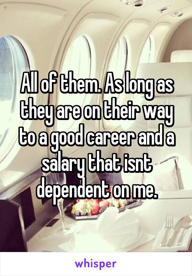 All of them. As long as they are on their way to a good career and a salary that isnt dependent on me.