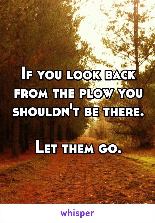 If you look back from the plow you shouldn't be there.

Let them go.