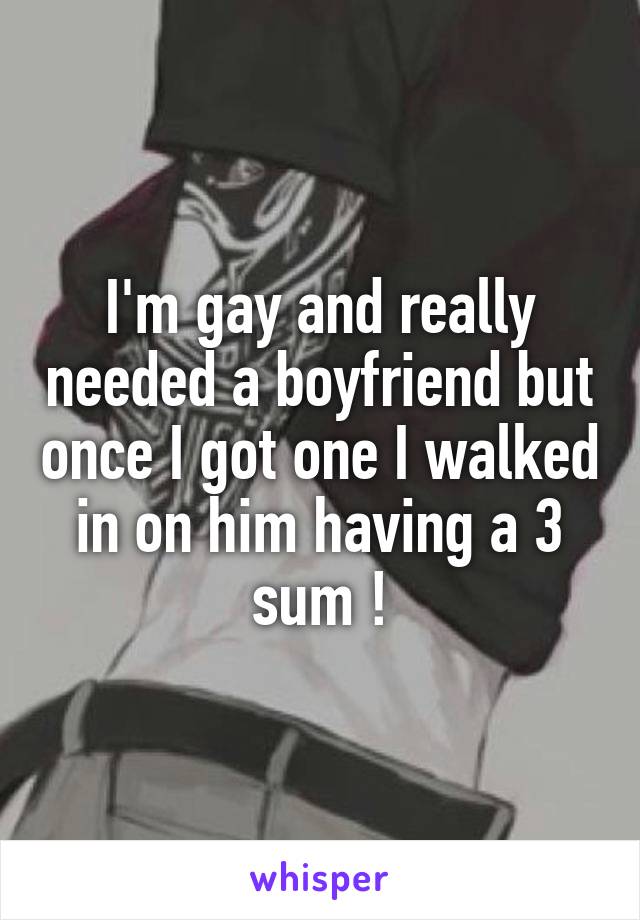 I'm gay and really needed a boyfriend but once I got one I walked in on him having a 3 sum !