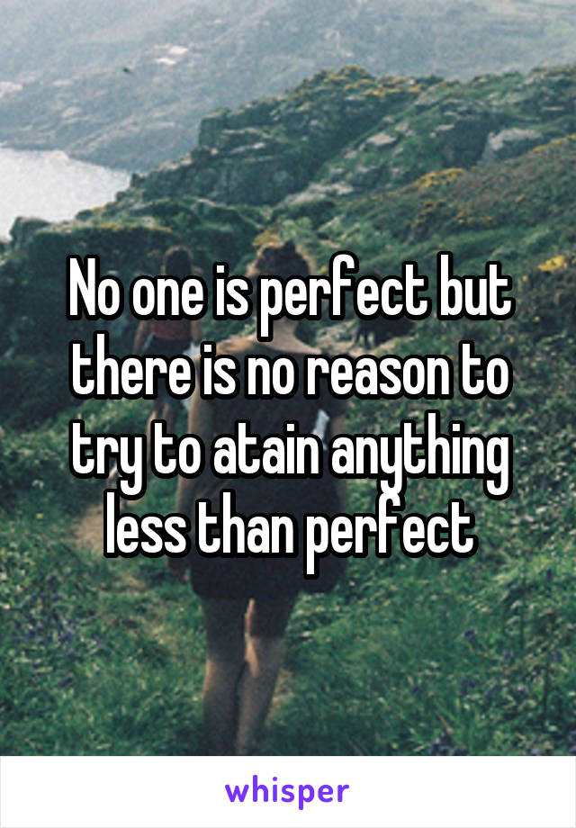 No one is perfect but there is no reason to try to atain anything less than perfect