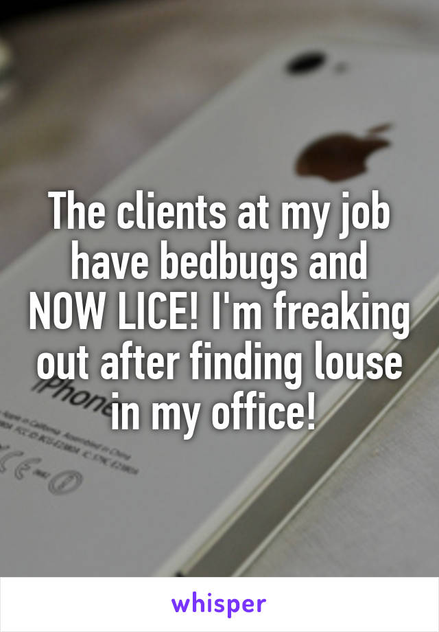 The clients at my job have bedbugs and NOW LICE! I'm freaking out after finding louse in my office! 