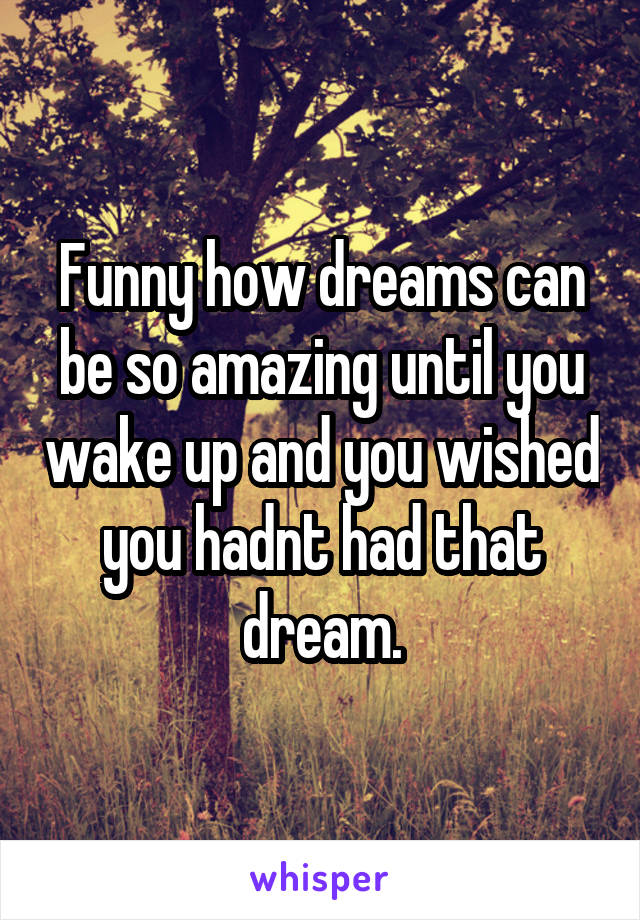 Funny how dreams can be so amazing until you wake up and you wished you hadnt had that dream.