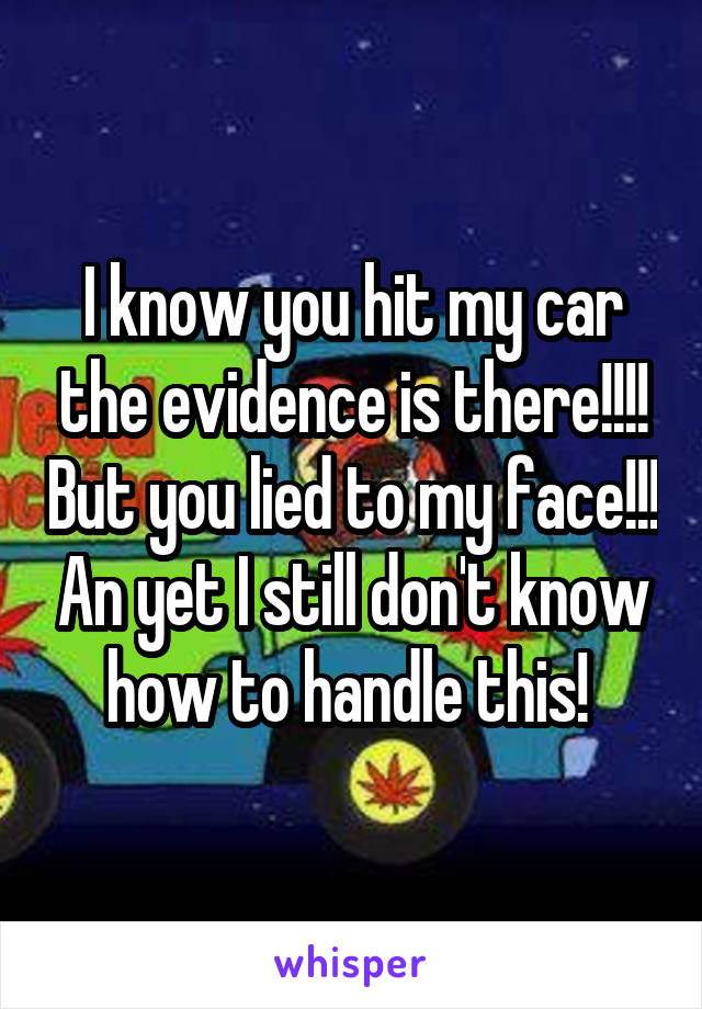 I know you hit my car the evidence is there!!!! But you lied to my face!!! An yet I still don't know how to handle this! 