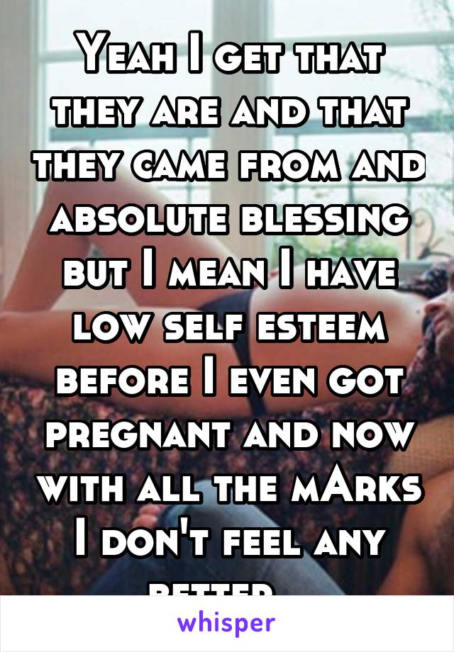 Yeah I get that they are and that they came from and absolute blessing but I mean I have low self esteem before I even got pregnant and now with all the mArks I don't feel any better , 