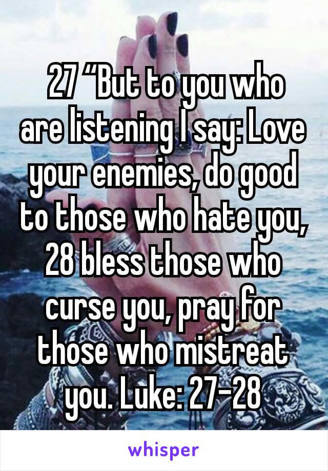  27 “But to you who are listening I say: Love your enemies, do good to those who hate you, 28 bless those who curse you, pray for those who mistreat you. Luke: 27-28