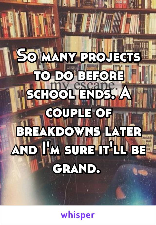 So many projects to do before school ends. A couple of breakdowns later and I'm sure it'll be grand. 