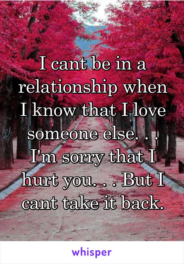 I cant be in a relationship when I know that I love someone else. . . I'm sorry that I hurt you. . . But I cant take it back.
