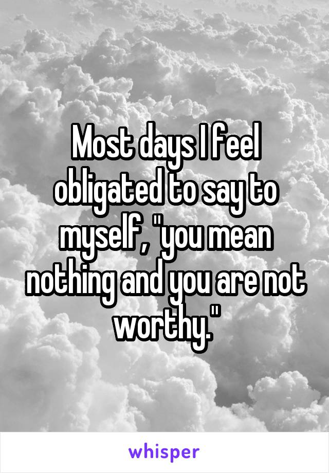 Most days I feel obligated to say to myself, "you mean nothing and you are not worthy."