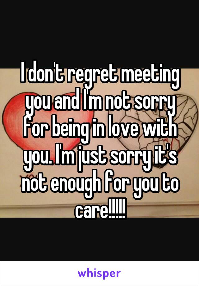 I don't regret meeting you and I'm not sorry for being in love with you. I'm just sorry it's not enough for you to care!!!!!
