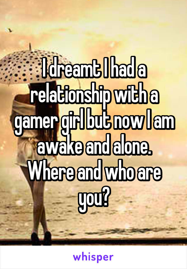 I dreamt I had a relationship with a gamer girl but now I am awake and alone. Where and who are you?