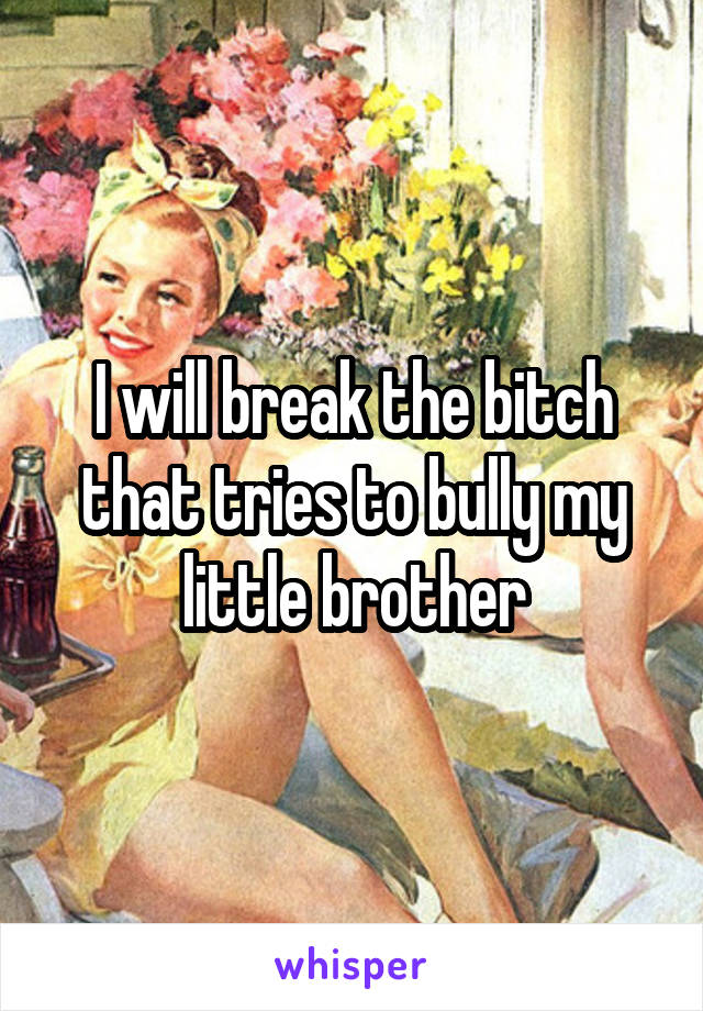I will break the bitch that tries to bully my little brother