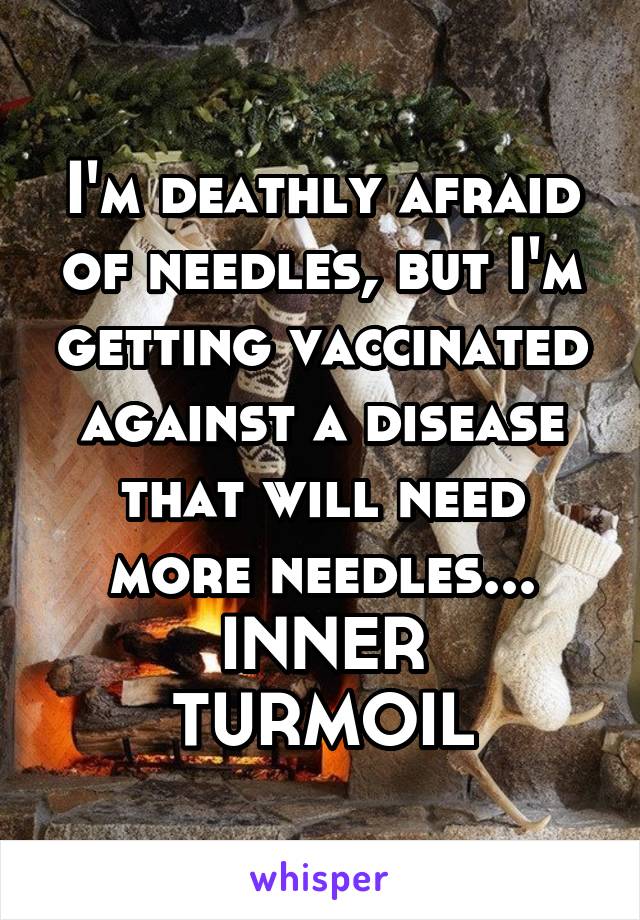 I'm deathly afraid of needles, but I'm getting vaccinated against a disease that will need more needles...
INNER TURMOIL