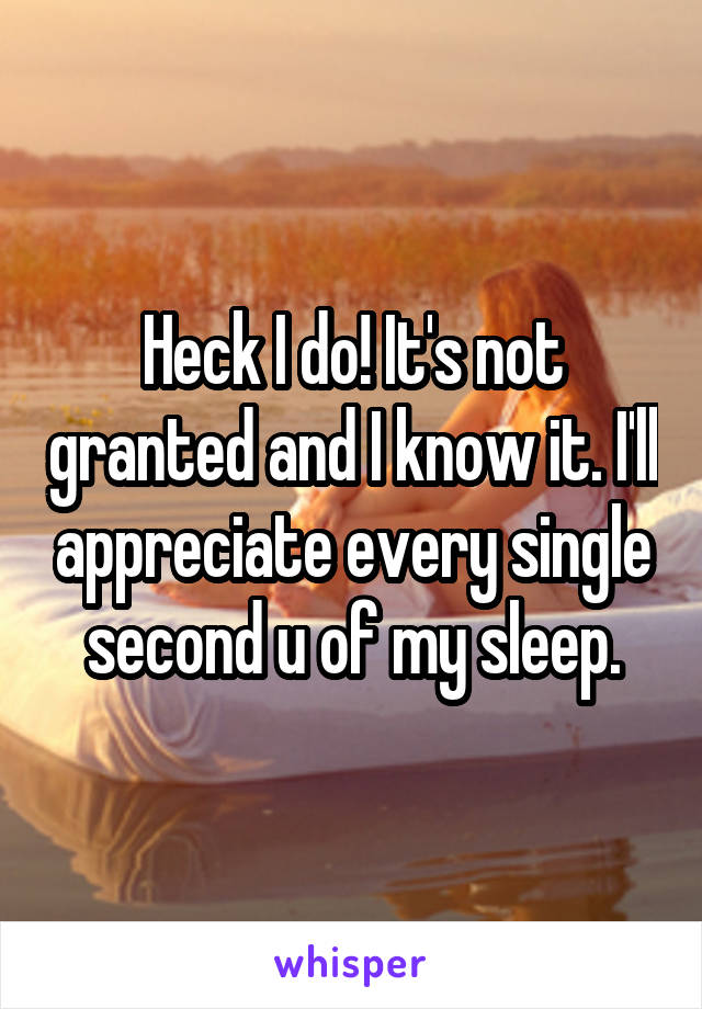 Heck I do! It's not granted and I know it. I'll appreciate every single second u of my sleep.
