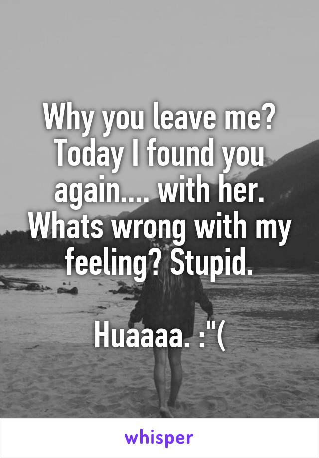 Why you leave me? Today I found you again.... with her. Whats wrong with my feeling? Stupid.

Huaaaa. :"(