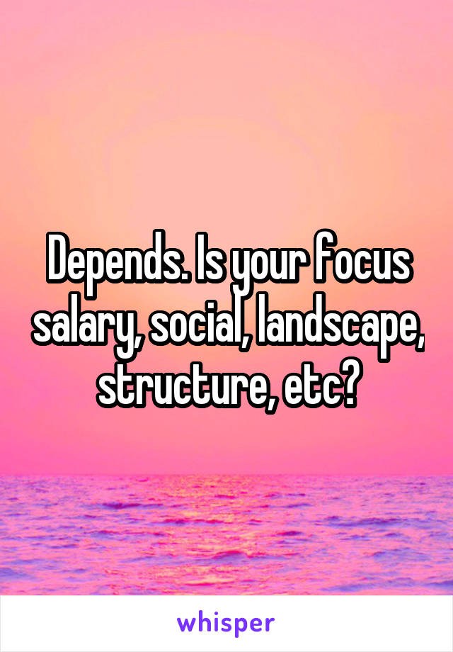 Depends. Is your focus salary, social, landscape, structure, etc?