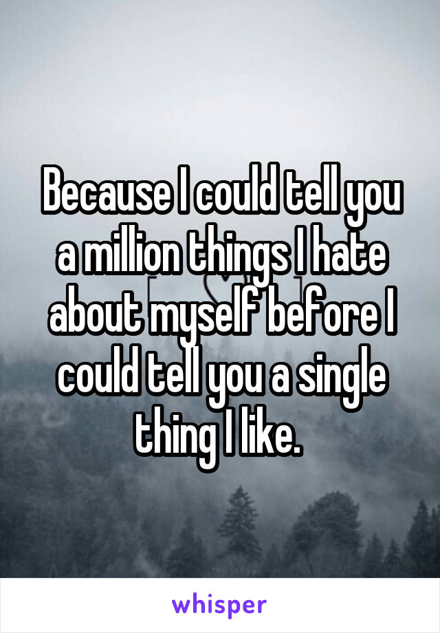 Because I could tell you a million things I hate about myself before I could tell you a single thing I like. 