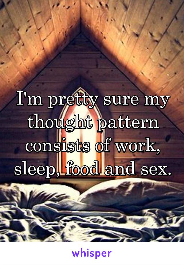 I'm pretty sure my thought pattern consists of work, sleep, food and sex.