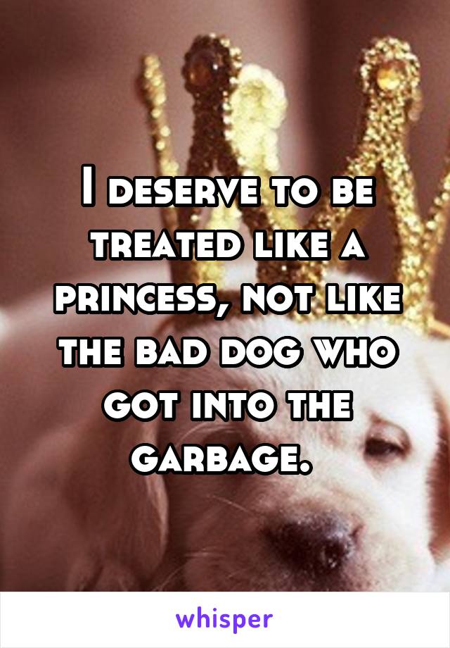 I deserve to be treated like a princess, not like the bad dog who got into the garbage. 