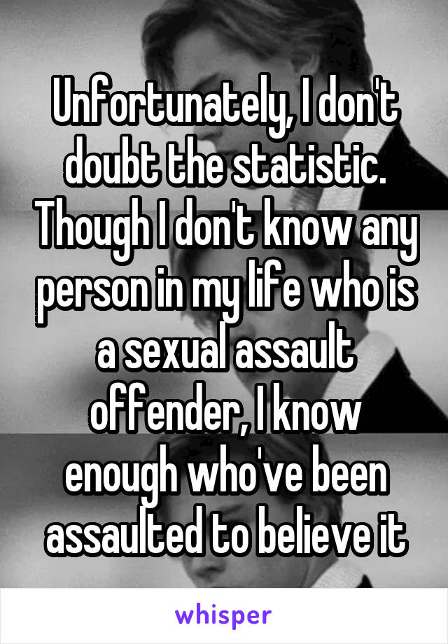 Unfortunately, I don't doubt the statistic. Though I don't know any person in my life who is a sexual assault offender, I know enough who've been assaulted to believe it