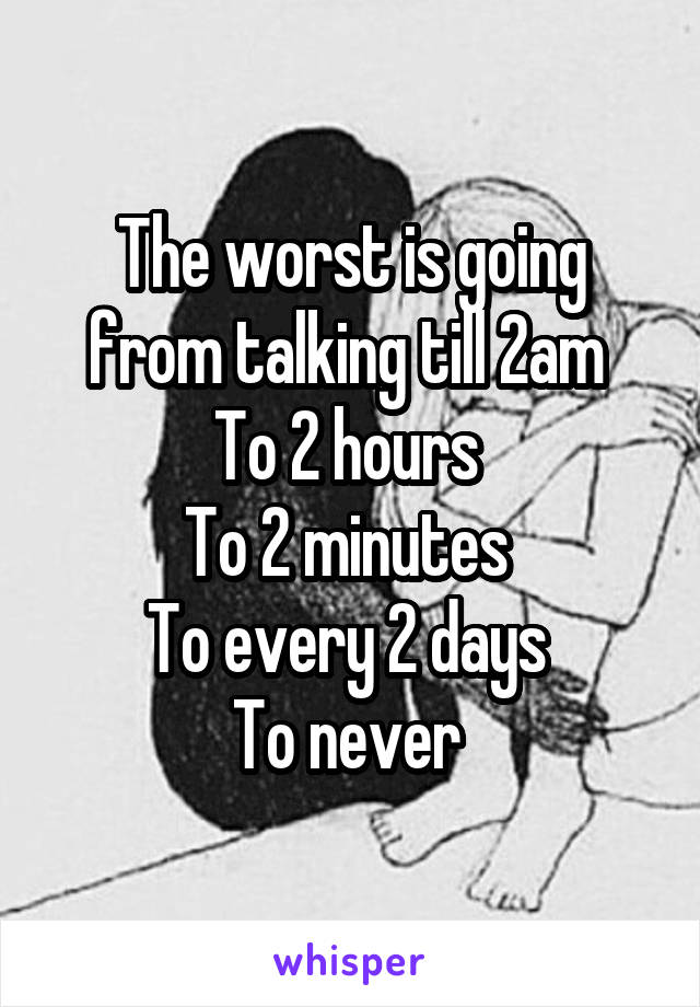 The worst is going from talking till 2am 
To 2 hours 
To 2 minutes 
To every 2 days 
To never 