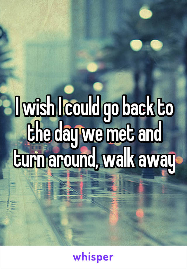 I wish I could go back to the day we met and turn around, walk away