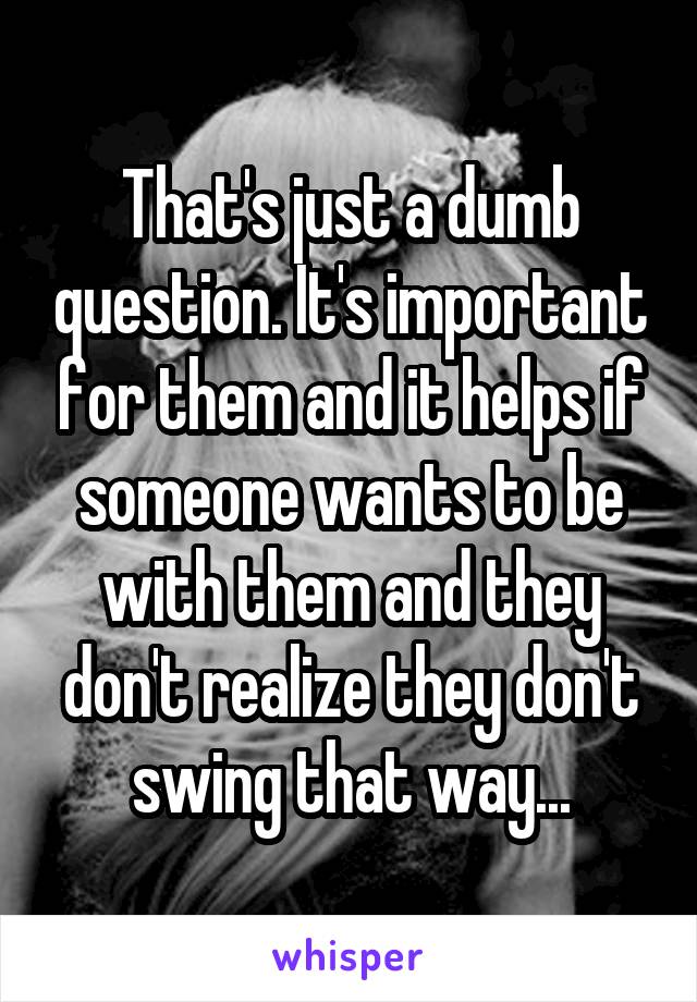 That's just a dumb question. It's important for them and it helps if someone wants to be with them and they don't realize they don't swing that way...